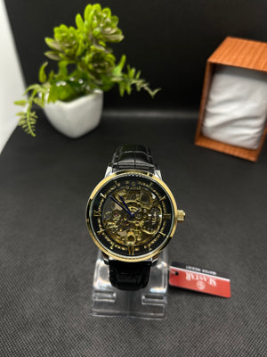 AUTOMATIC ORIGINAL SKELETON DESIGN LEATHER STRAP WATCH