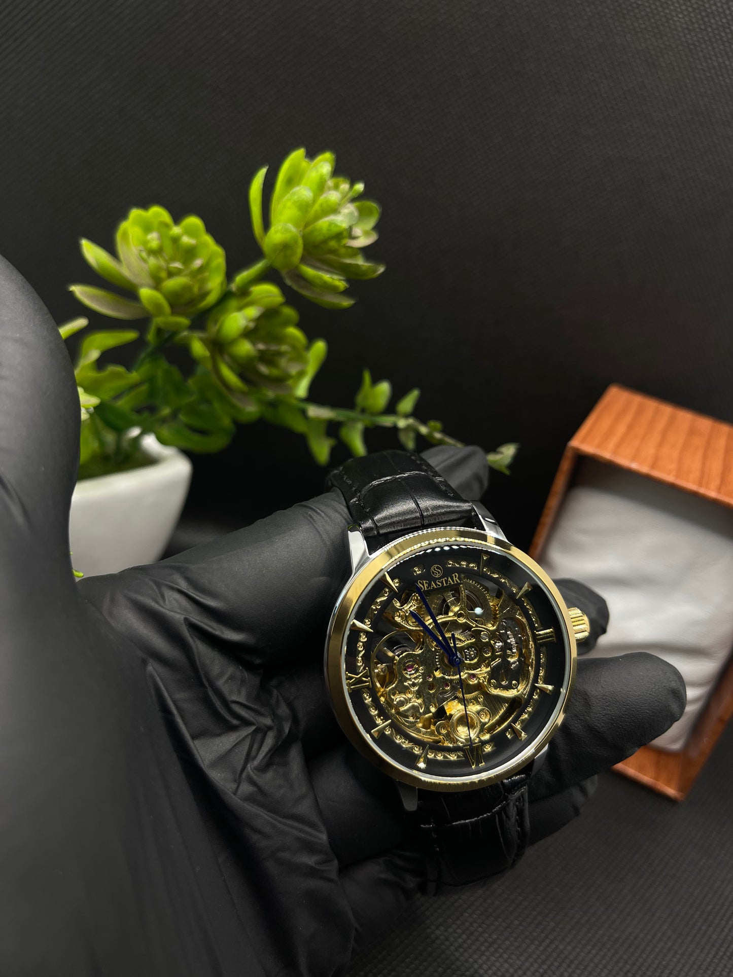 AUTOMATIC ORIGINAL SKELETON DESIGN LEATHER STRAP WATCH