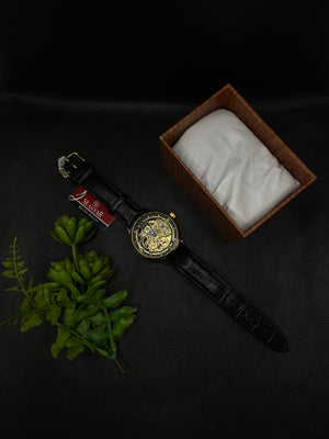 AUTOMATIC ORIGINAL SKELETON DESIGN LEATHER STRAP WATCH