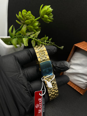 AUTOMATIC GOLDEN SKELETON DIAL WITH STAINLESS STEEL CHAIN MEN's WATCH