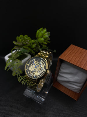 AUTOMATIC SKELETON BLACK DIAL WITH STAINLESS STEEL CHAIN MEN's WATCH