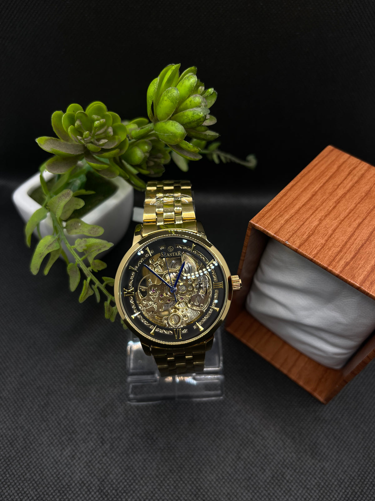 AUTOMATIC SKELETON BLACK DIAL WITH STAINLESS STEEL CHAIN MEN's WATCH