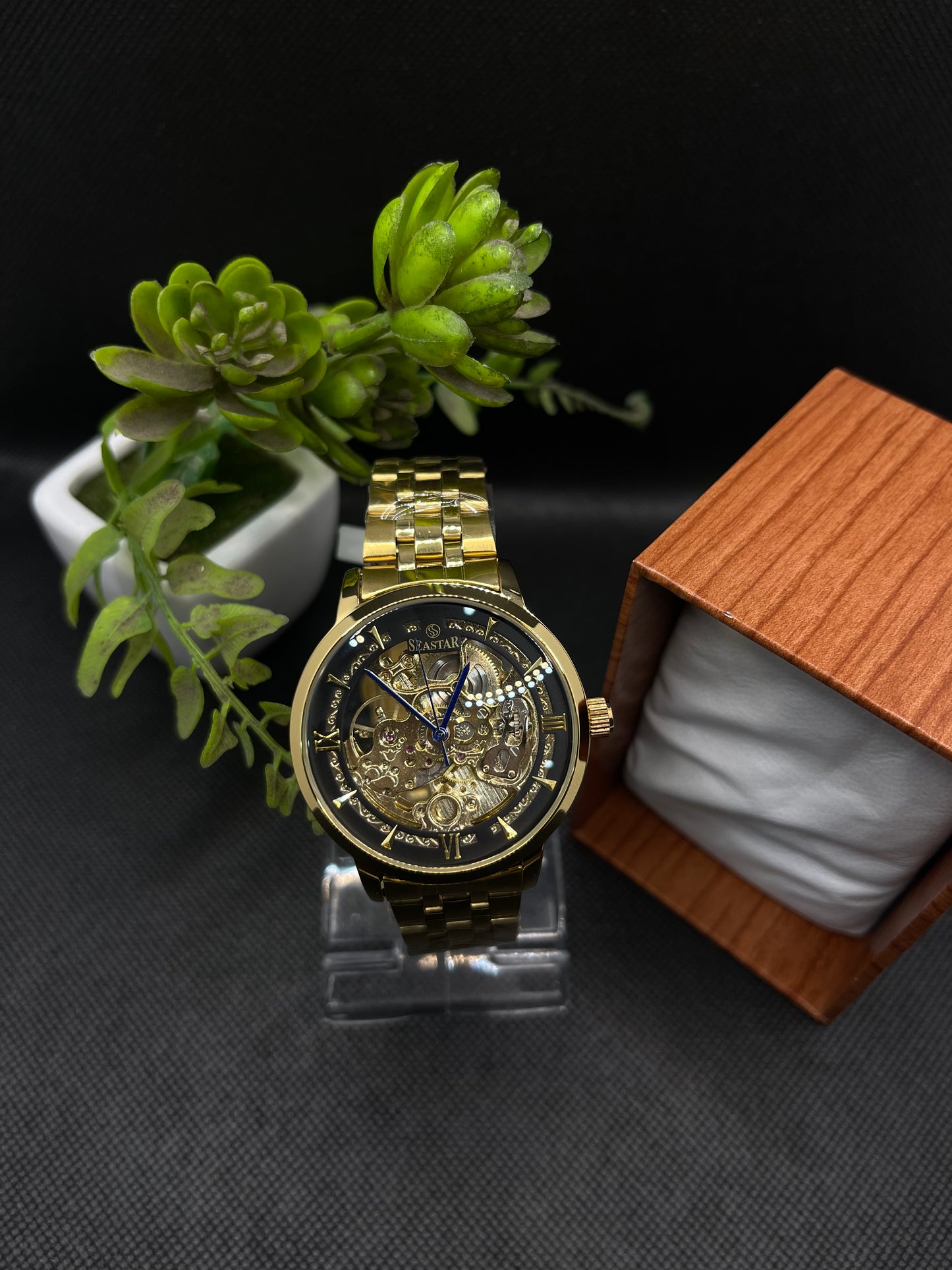 AUTOMATIC SKELETON BLACK DIAL WITH STAINLESS STEEL CHAIN MEN's WATCH