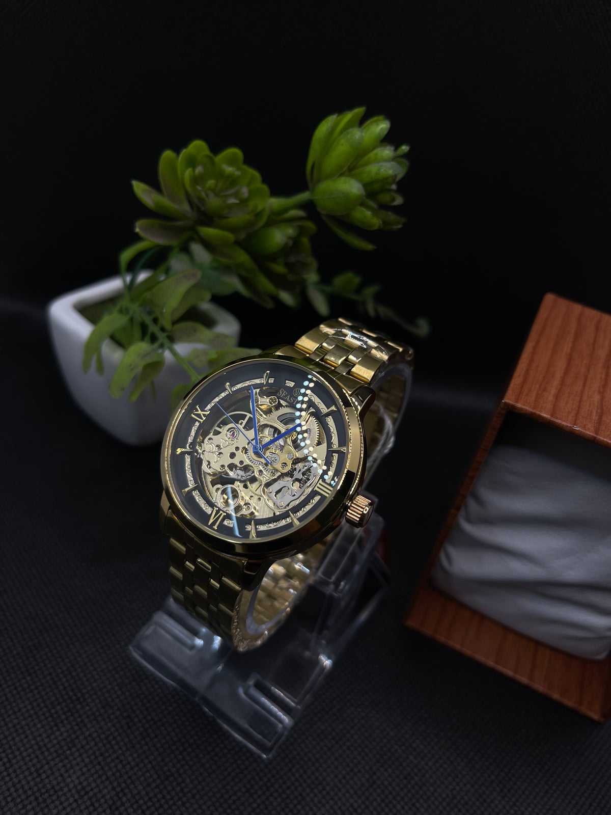AUTOMATIC SKELETON BLACK DIAL WITH STAINLESS STEEL CHAIN MEN's WATCH