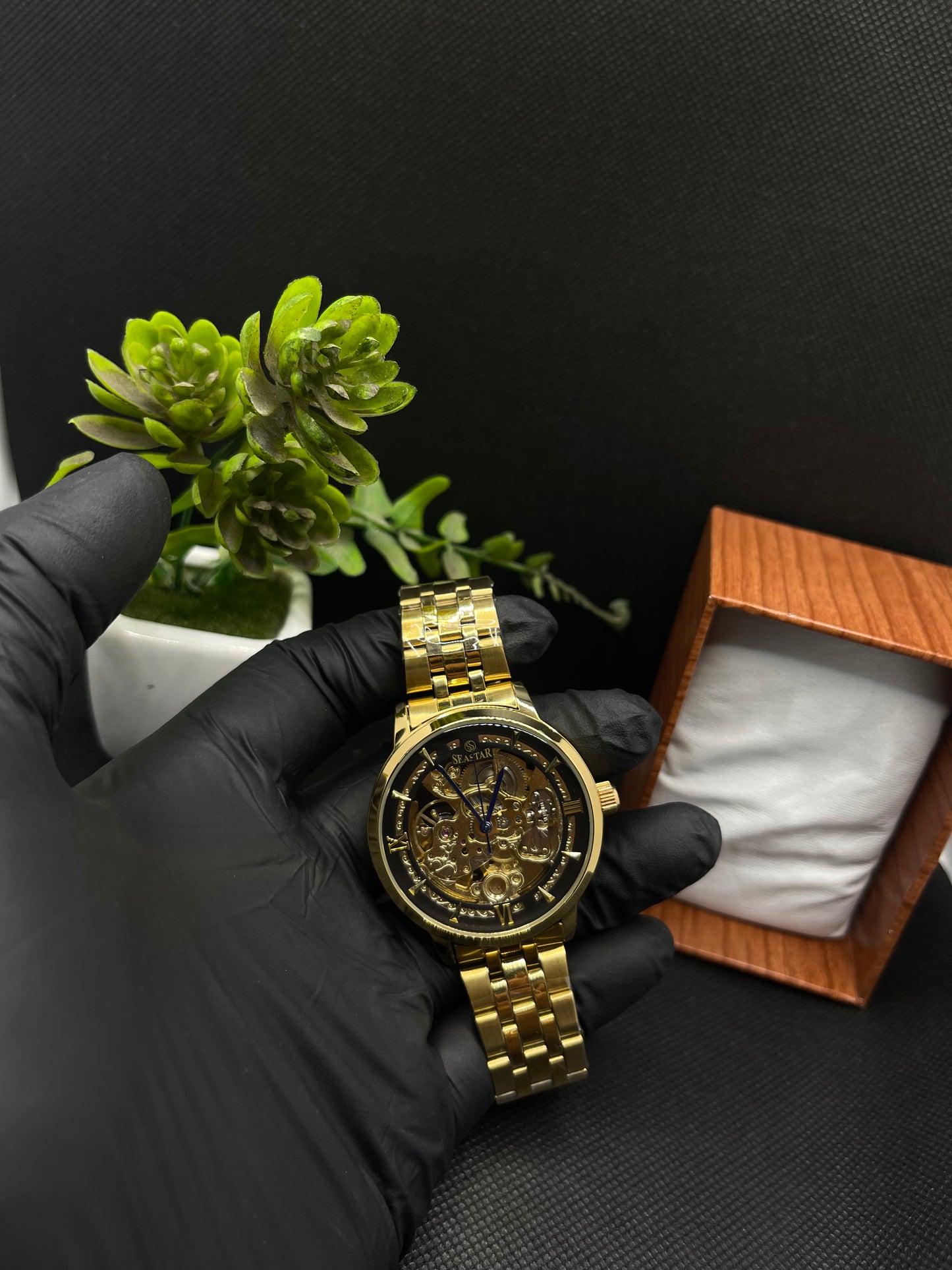 AUTOMATIC SKELETON BLACK DIAL WITH STAINLESS STEEL CHAIN MEN's WATCH