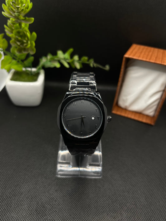 BLACK ARABIC AURA WATCH WITH DATE IN STAINLESS STEEL CHAIN