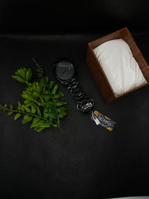 BLACK ARABIC AURA WATCH WITH DATE IN STAINLESS STEEL CHAIN