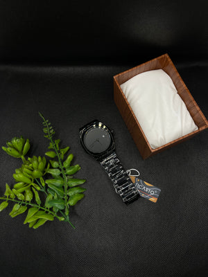 BLACK ARABIC AURA WATCH WITH DATE IN STAINLESS STEEL CHAIN