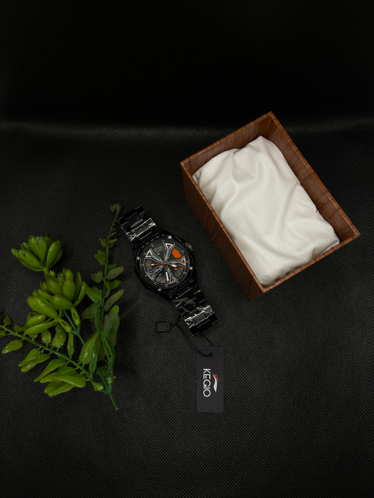 KEGIO UNIQUE SPINNER WHEEL ORANGE DIAL WITH METAL CASE AND STAINLESS STEEL CHAIN