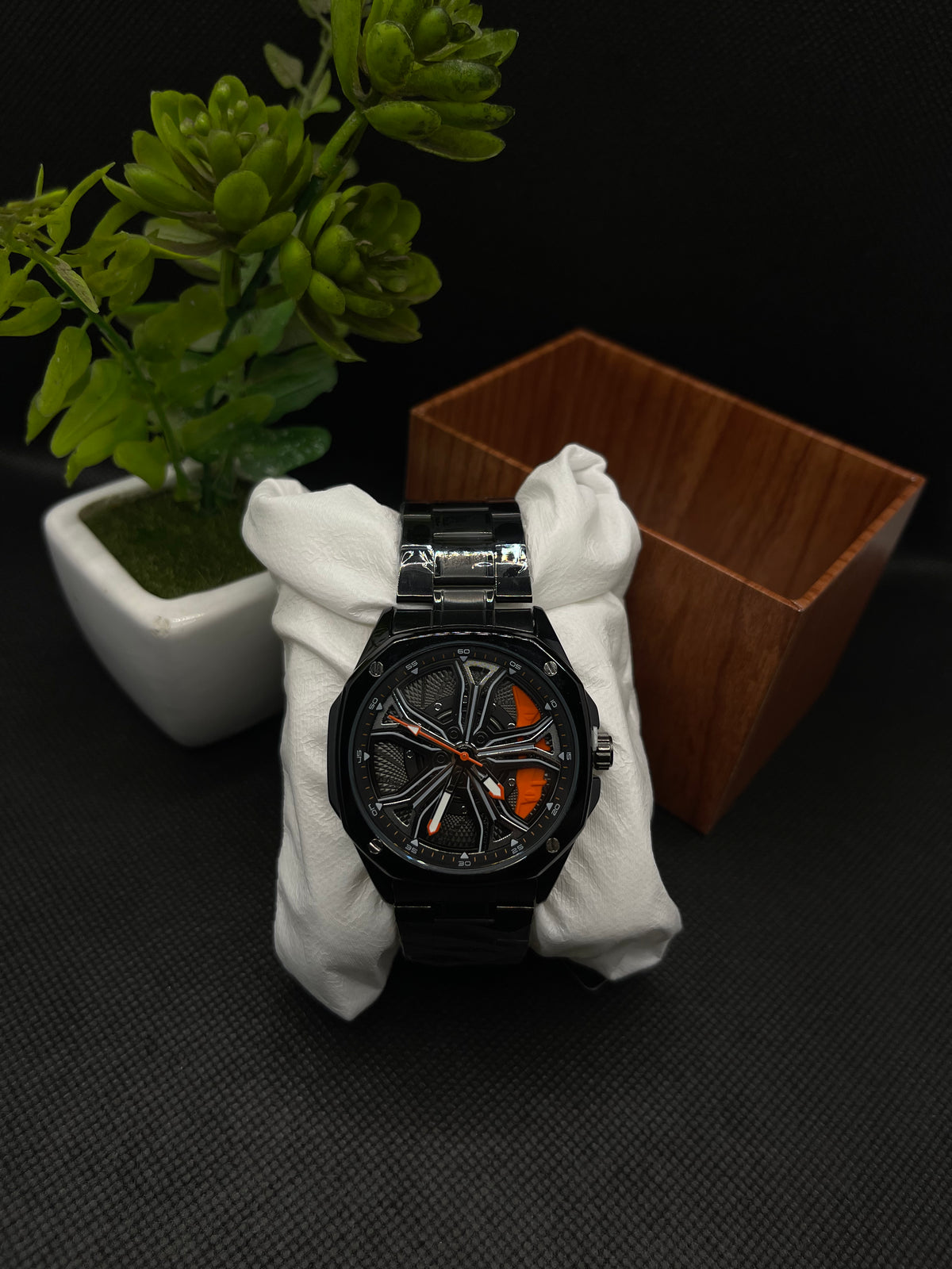 KEGIO UNIQUE SPINNER WHEEL ORANGE DIAL WITH METAL CASE AND STAINLESS STEEL CHAIN