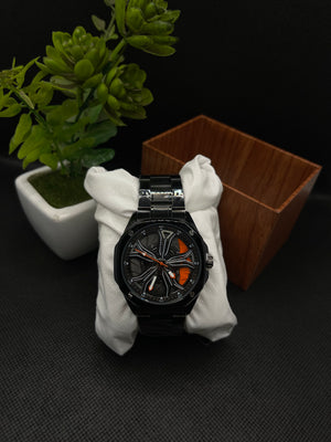 KEGIO UNIQUE SPINNER WHEEL ORANGE DIAL WITH METAL CASE AND STAINLESS STEEL CHAIN