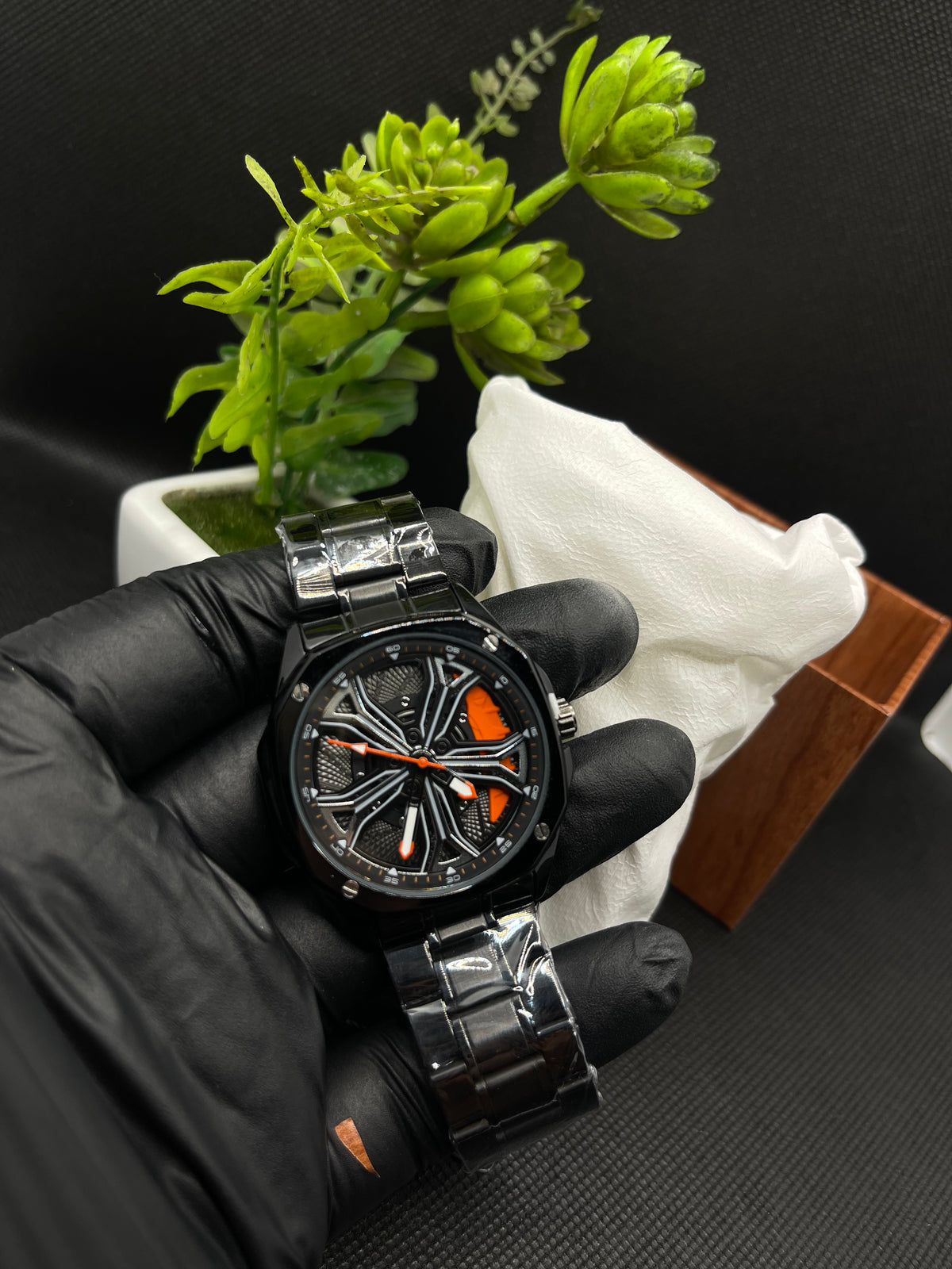 KEGIO UNIQUE SPINNER WHEEL ORANGE DIAL WITH METAL CASE AND STAINLESS STEEL CHAIN