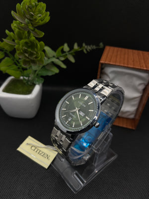 CITIZEN CLASSIC SLIM GREEN DIAL WITH DAY AND DATE IN STAINLESS STEEL