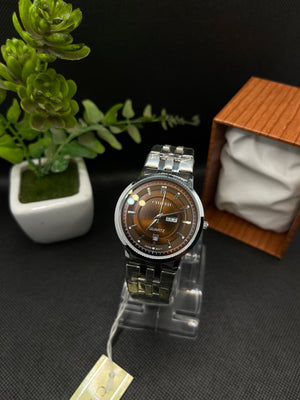 CITIZEN CLASSIC SLIM BROWN DIAL WITH DAY AND DATE IN STAINLESS STEEL