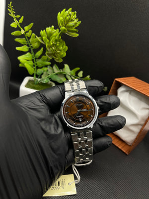 CITIZEN CLASSIC SLIM BROWN DIAL WITH DAY AND DATE IN STAINLESS STEEL