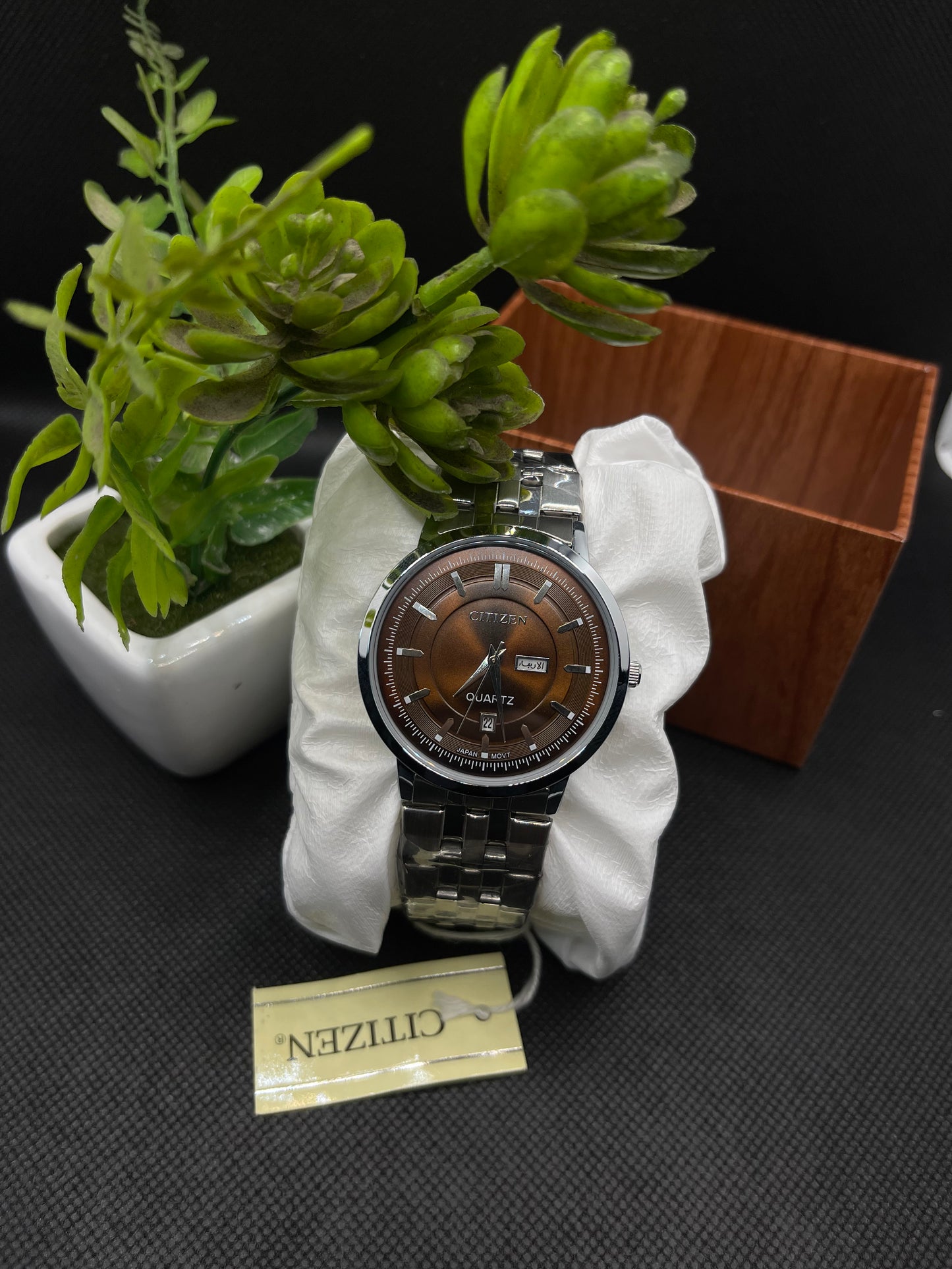 CITIZEN CLASSIC SLIM BROWN DIAL WITH DAY AND DATE IN STAINLESS STEEL