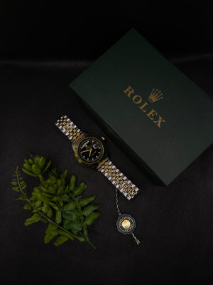 RLX BLACK DIAMOND DIAL DAY-DATE WATCH WITH STAINLESS STEEL CHAIN