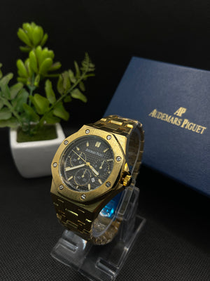 AP BLACK DIAL ROYAL OAK WEIGHTED IN GOLDEN CASE AND CHAIN