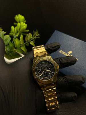 AP BLACK DIAL ROYAL OAK WEIGHTED IN GOLDEN CASE AND CHAIN
