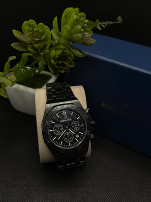 AP CHRONOGRAPH BLACK DIAL ROYAL OAK WATCH WITH INTEGRATED CHAIN