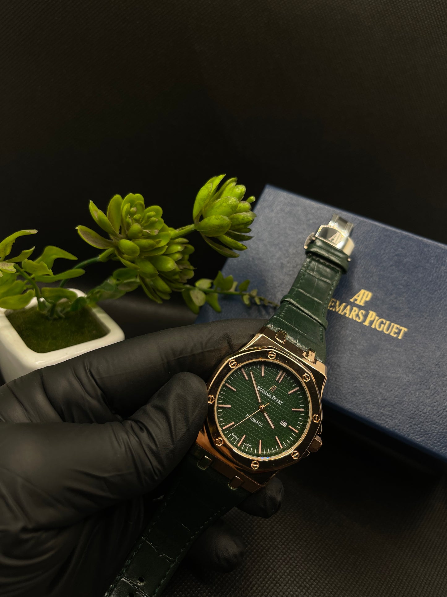 AP GREEN DIAL SEMI AUTOMATIC WITH DATE IN PREMIUM GREEN LEATHER STRAP