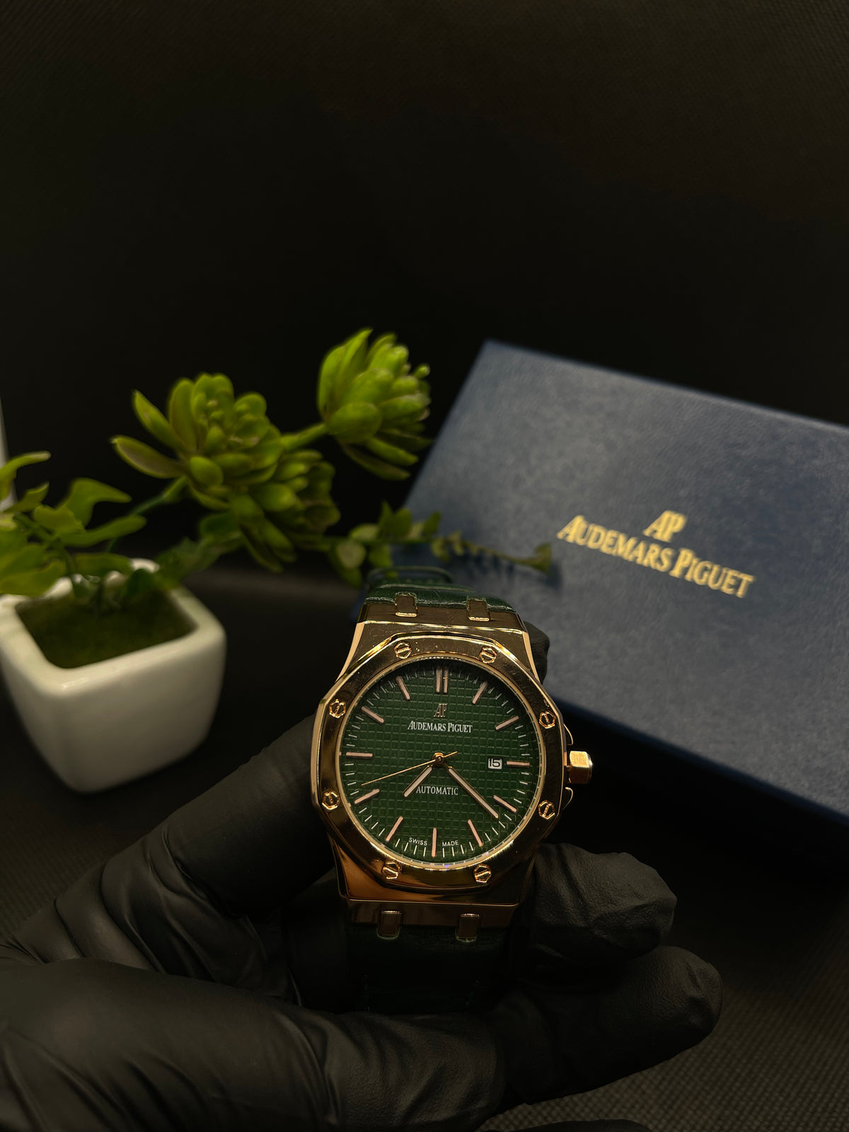 AP GREEN DIAL SEMI AUTOMATIC WITH DATE IN PREMIUM GREEN LEATHER STRAP