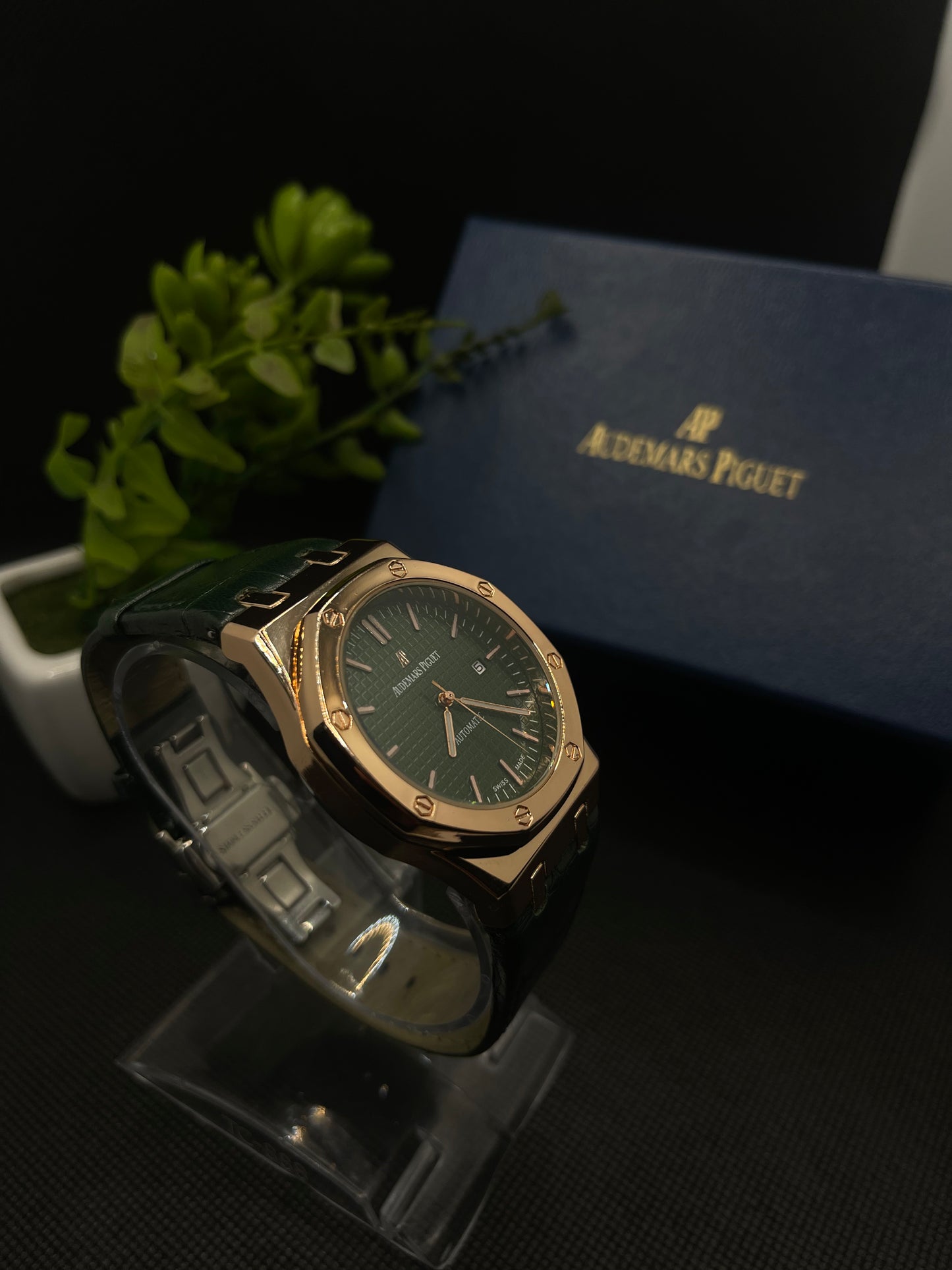 AP GREEN DIAL SEMI AUTOMATIC WITH DATE IN PREMIUM GREEN LEATHER STRAP