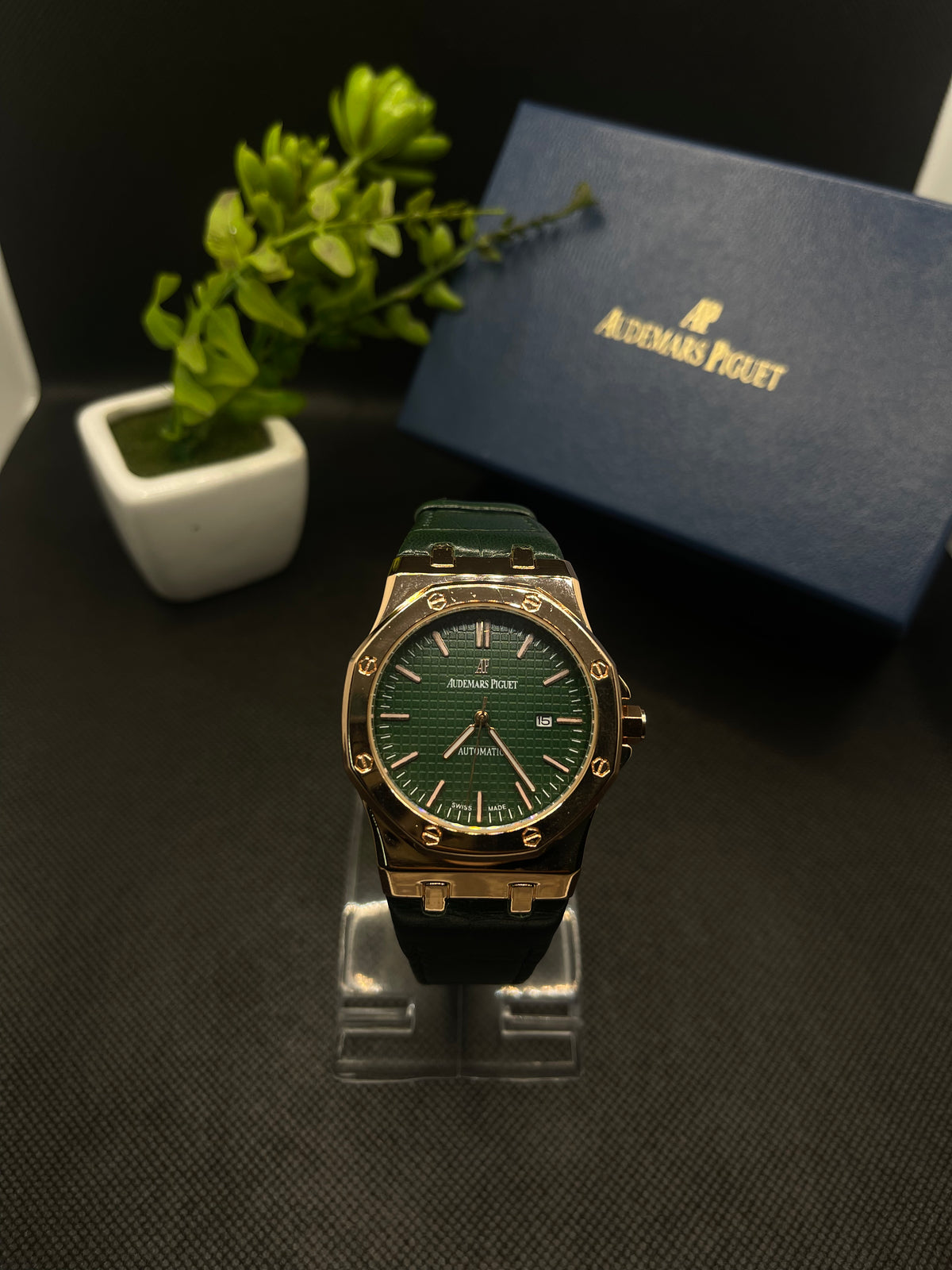 AP GREEN DIAL SEMI AUTOMATIC WITH DATE IN PREMIUM GREEN LEATHER STRAP