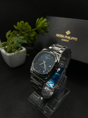 PP GENEVE BLUE TEXTURE DIAL WITH DATE IN SILVER STAINLESS STEEL STRAP