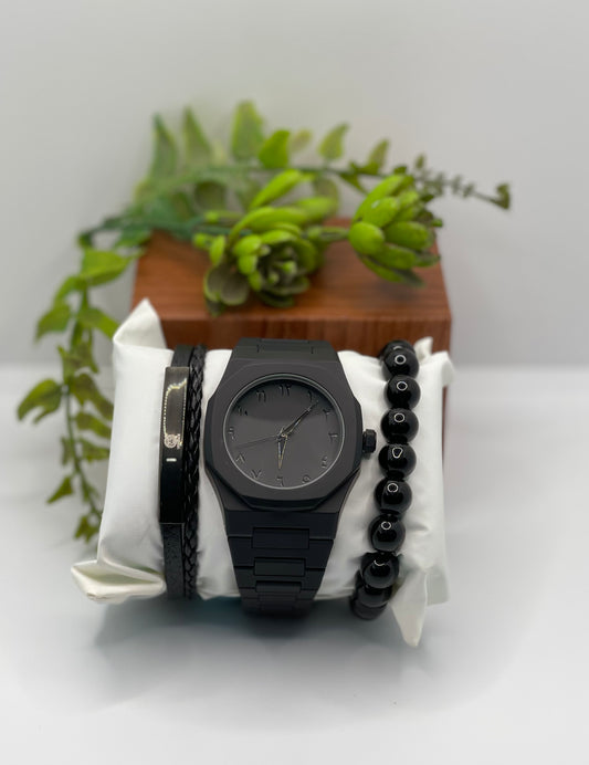BLACK ARABIC AURA WATCH IN FIBER WITH BRACELET