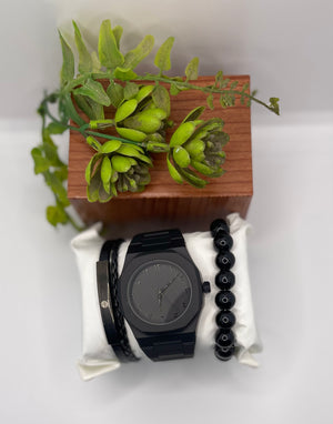 BLACK ARABIC AURA WATCH IN FIBER WITH BRACELET
