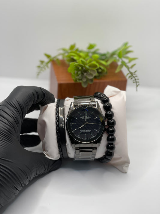 RLX BLUE DIAL OYSTER PERPETUAL IN BLACK CHAIN ALONG WITH BRACELET