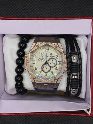 HB WHITE DIAL WITH SUBDIALS IN BLUE STRAP ALONG WITH BRACELET