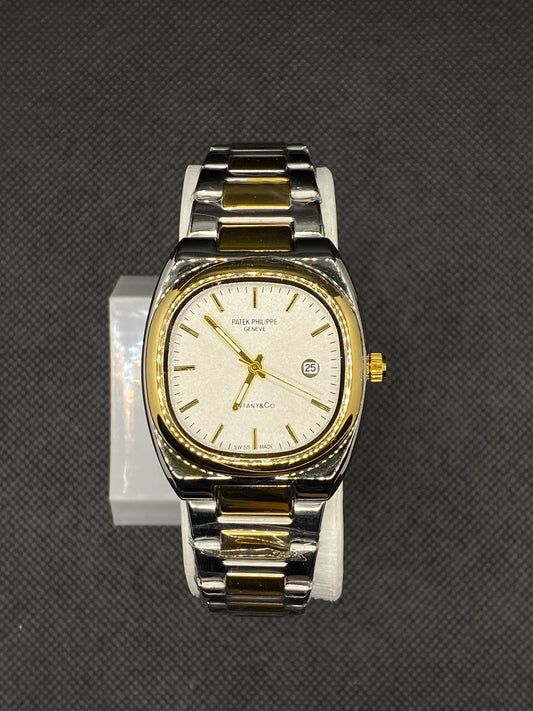 PP GENEVE GOLD TEXTURE DIAL IN TWO TONE WITH DATE STAINLESS STEEL STRAP