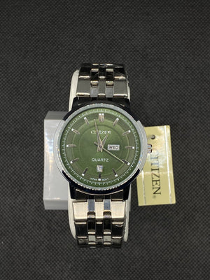 CITIZEN CLASSIC SLIM GREEN DIAL WITH DAY AND DATE IN STAINLESS STEEL