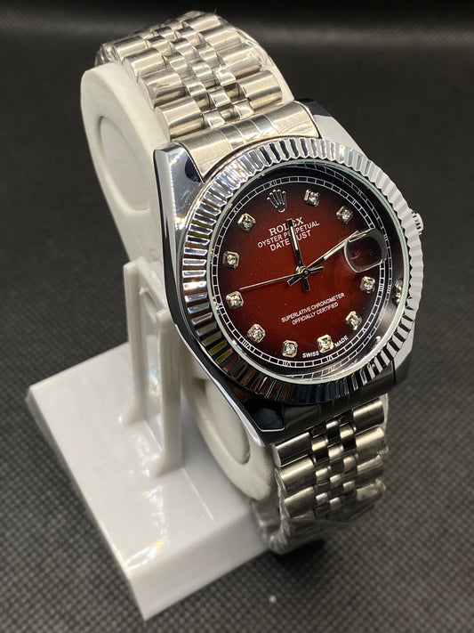 RLX OYSTER PERPETUAL RED DIAL WITH DATE STAINLESS STEEL STRAP
