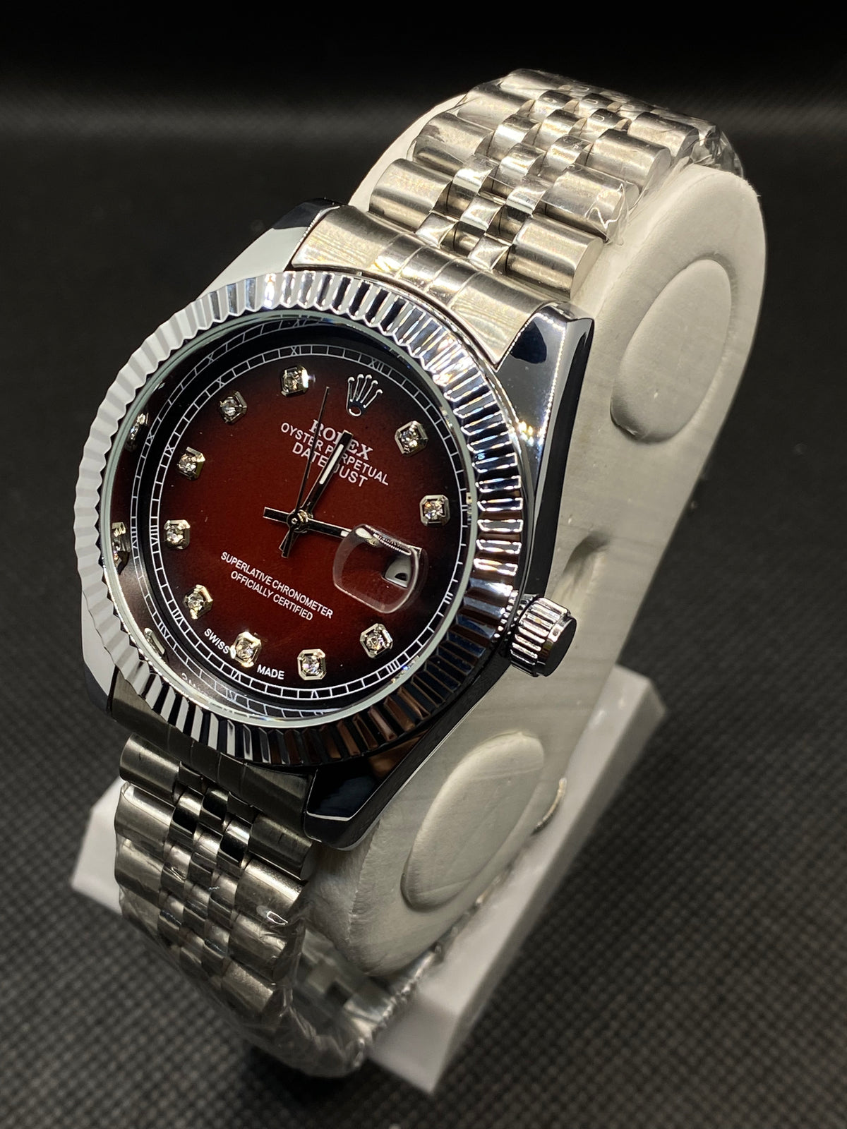 RLX OYSTER PERPETUAL RED DIAL WITH DATE STAINLESS STEEL STRAP