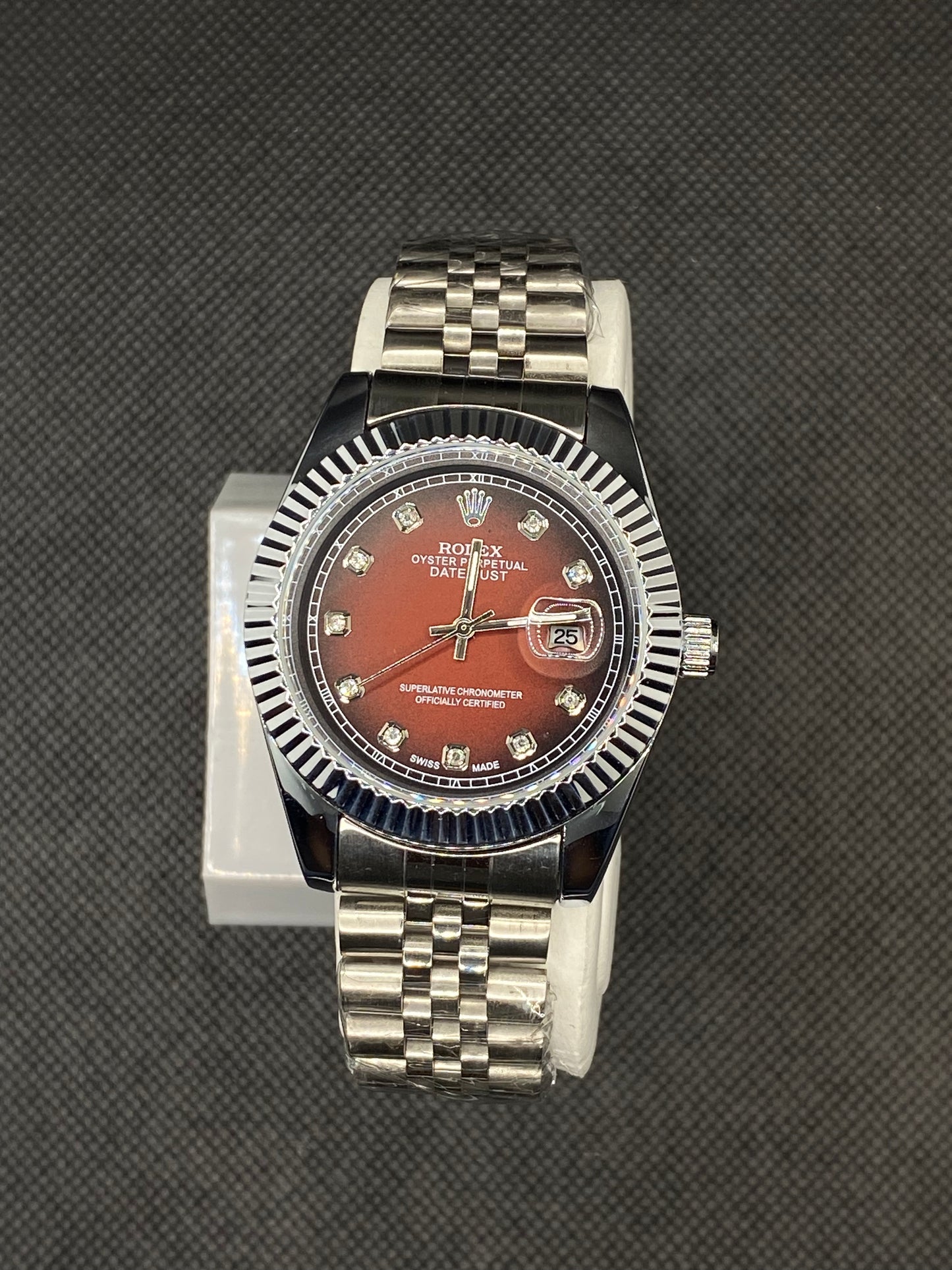 RLX OYSTER PERPETUAL RED DIAL WITH DATE STAINLESS STEEL STRAP