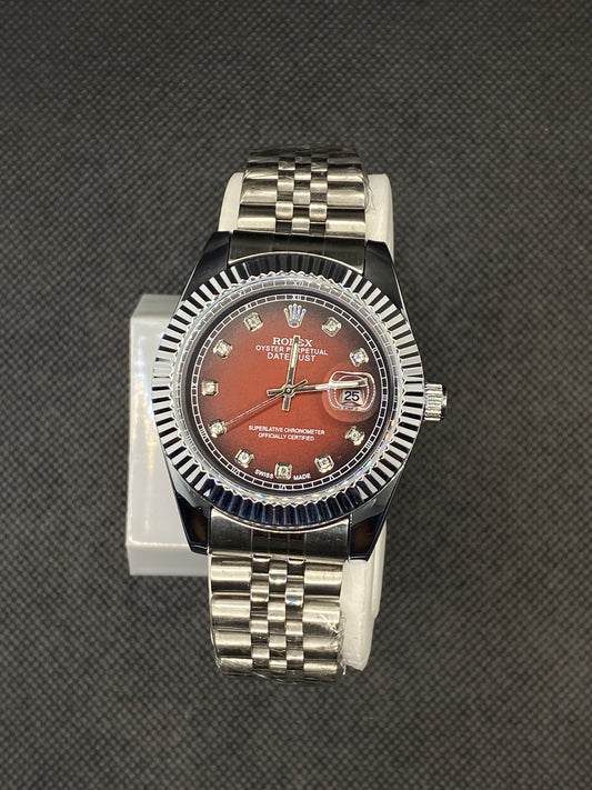 RLX OYSTER PERPETUAL RED DIAL WITH DATE STAINLESS STEEL STRAP