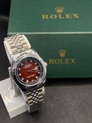 RLX OYSTER PERPETUAL RED DIAL WITH DATE STAINLESS STEEL STRAP
