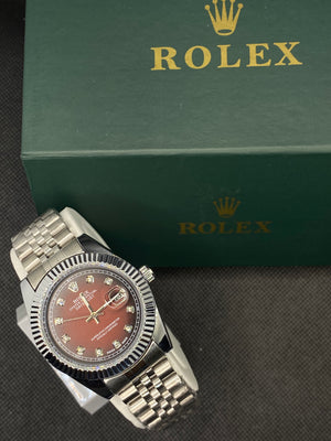 RLX OYSTER PERPETUAL RED DIAL WITH DATE STAINLESS STEEL STRAP