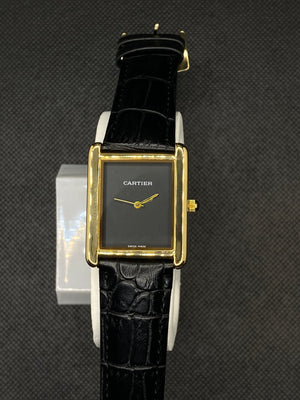 CARTI3R TANK MUST DE BLACK DIAL AND LEATHER STRAP