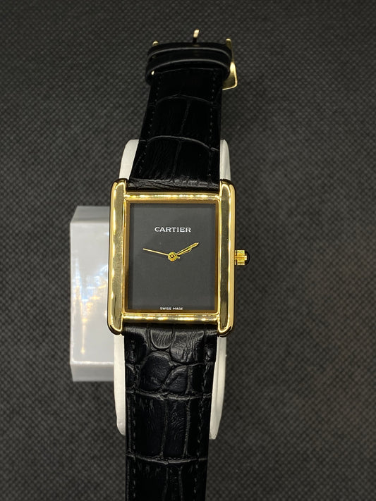 CARTI3R TANK MUST DE BLACK DIAL AND LEATHER STRAP