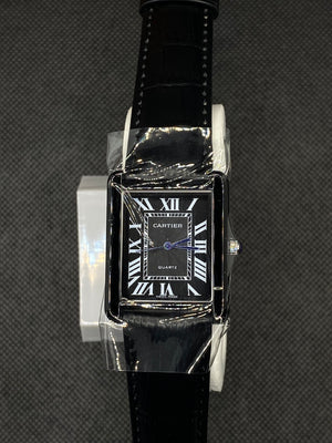 CARTI3R BLACK TANK BLACK ROMAN DIAL AND LEATHER STRAP